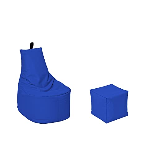 MILLINDABAG Modern Sitzsack für Kinder und Erwachsene Sessel Kissen In & Outdoor Gaminggeignet & bereits gefüllt Sitzkissen Bodenkissen (Blau, XXL - Durchmesser 78 cm mit Hocker) von MB MILLINDABAG
