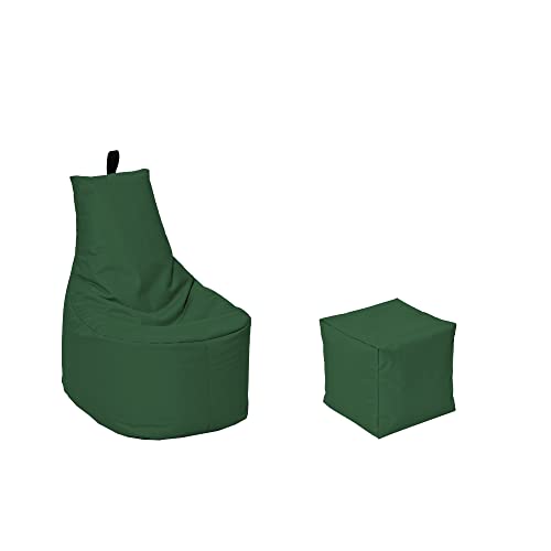 MILLINDABAG Modern Sitzsack für Kinder und Erwachsene Sessel Kissen In & Outdoor Gaminggeignet & bereits gefüllt Sitzkissen Bodenkissen (Dunkelgrün, XXL - Durchmesser 78 cm mit Hocker) von MB MILLINDABAG