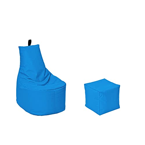 MILLINDABAG Modern Sitzsack für Kinder und Erwachsene Sessel Kissen In & Outdoor Gaminggeignet & bereits gefüllt Sitzkissen Bodenkissen (Hellblau, XXL - Durchmesser 78 cm mit Hocker) von MB MILLINDABAG