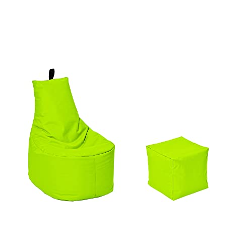 MILLINDABAG Modern Sitzsack für Kinder und Erwachsene Sessel Kissen In & Outdoor Gaminggeignet & bereits gefüllt Sitzkissen Bodenkissen (Kiwi, XXL - Durchmesser 78 cm mit Hocker) von MB MILLINDABAG