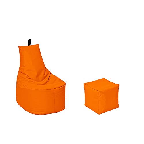 MILLINDABAG Modern Sitzsack für Kinder und Erwachsene Sessel Kissen In & Outdoor Gaminggeignet & bereits gefüllt Sitzkissen Bodenkissen (Orange, XXL - Durchmesser 78 cm mit Hocker) von MB MILLINDABAG
