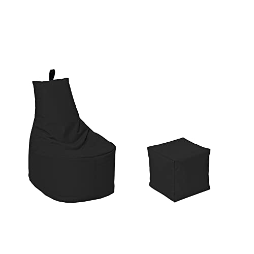 MILLINDABAG Modern Sitzsack für Kinder und Erwachsene Sessel Kissen In & Outdoor Gaminggeignet & bereits gefüllt Sitzkissen Bodenkissen (Schwarz, XL - Durchmesser 65 cm mit Hocker) von MB MILLINDABAG