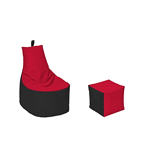 MILLINDABAG Modern Sitzsack für Kinder und Erwachsene Sessel Kissen In & Outdoor Gaminggeignet & bereits gefüllt Sitzkissen Bodenkissen (Schwarz - Rot, XXL - Durchmesser 78 cm mit Hocker) von MB MILLINDABAG