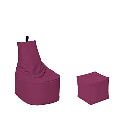 MILLINDABAG Modern Sitzsack für Kinder und Erwachsene Sessel Kissen In & Outdoor Gaminggeignet & bereits gefüllt Sitzkissen Bodenkissen (Weinrot, XXL - Durchmesser 78 cm mit Hocker) von MB MILLINDABAG