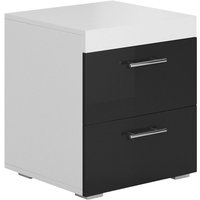 2er Set Nachttischen Nachtschrank Nachtkommode Schlafzimmer 2 Schubladen 45x50x40cm Modell Ciro Weiss mit Schwarz Glanz von MUEBLES BONITOS