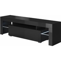 Mb Moebel - Lowboard Stehend mit led TV-Schrank Fernsehtisch Stehend tv Möbel TV-Ständer 2 Schubladen 160x45x35cm Modell Unai Schwarz Glanz von MB MOEBEL