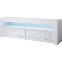 Mb Moebel - Lowboard Stehend mit led TV-Schrank Fernsehtisch Stehend tv Möbel TV-Ständer 2 Türen 140x50x35cm Modell Aker Weiss Glanz von MB MOEBEL