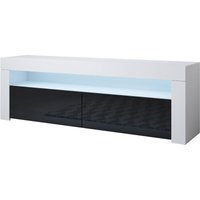 Lowboard Stehend mit led TV-Schrank Fernsehtisch Stehend tv Möbel TV-Ständer 2 Türen 140x50x35cm Modell Aker Weiss mit Schwarz Glanz von MB MOEBEL