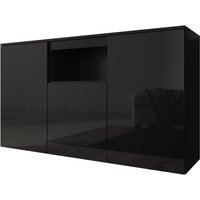 Sideboard Modern Küchenschrank Kommode Wohnzimmerschrank 3 Türen Aufbewarungsschrank Buffet Esszimmer 140x80x40cm Modell Nevada Schwarz Glanz von MB MOEBEL