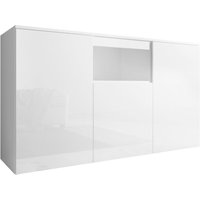 Sideboard Modern Küchenschrank Kommode Wohnzimmerschrank 3 Türen Aufbewarungsschrank Buffet Esszimmer 140x80x40cm Modell Nevada Weiss Glanz von MUEBLES BONITOS