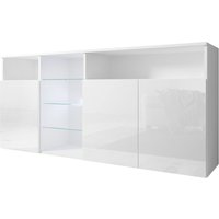 Sideboard Modern mi led Küchenschrank Kommode Wohnzimmerschrank 3 Türen Aufbewarungsschrank Buffet Esszimmer 150x70x35cm Modell Clark Weiss Glanz von MB MOEBEL