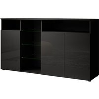 Sideboard Modern mi led Küchenschrank Kommode Wohnzimmerschrank 3 Türen Aufbewarungsschrank Buffet Esszimmer 150x82x40cm Modell Clark l Schwarz Glanz von MB MOEBEL