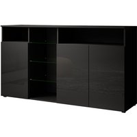 Sideboard Modern mi led Küchenschrank Kommode Wohnzimmerschrank 3 Türen Aufbewarungsschrank Buffet Esszimmer 150x82x40cm Modell Clark l Schwarz Glanz von LETTIEMOBILI