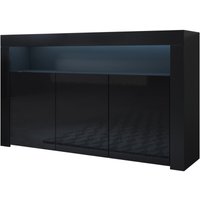 Sideboard Modern mi led Küchenschrank Kommode Wohnzimmerschrank 3 Türen Aufbewarungsschrank Buffet Esszimmer 155x91x37cm Modell Aker Schwarz Glanz von MB MOEBEL