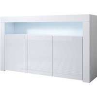 Sideboard Modern mi led Küchenschrank Kommode Wohnzimmerschrank 3 Türen Aufbewarungsschrank Buffet Esszimmer 155x91x37cm Modell Aker Weiss Glanz von MUEBLES BONITOS