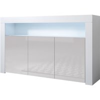 Sideboard Modern mi led Küchenschrank Kommode Wohnzimmerschrank 3 Türen Aufbewarungsschrank Buffet Esszimmer 155x91x37cm Modell Aker Weiss mit Grau von MUEBLES BONITOS