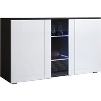 Sideboard mit Füssen 2cm Küchenschrank Kommode Wohnzimmerschrank 3 Türen Aufbewarungsschrank Buffet Esszimmer 120x72x40cm Modell Luke A1 Schwarz mit von LETTIEMOBILI