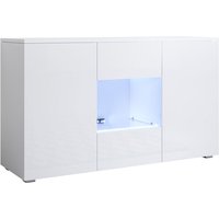 Sideboard mit Füssen 2cm Küchenschrank Kommode Wohnzimmerschrank 3 Türen Aufbewarungsschrank Buffet Esszimmer 120x72x40cm Modell Luke A2 Weiss Glanz von MUEBLES BONITOS