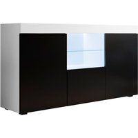 Sideboard mit LED Küchenschrank Kommode Wohnzimmerschrank 3 Türen Aufbewarungsschrank Buffet Esszimmer 150x80x40cm Modell Natolia Weiss mit Schwarz von MUEBLES BONITOS