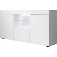 Sideboard mit LED Küchenschrank Kommode Wohnzimmerschrank Aufbewarungsschrank Buffet Esszimmer 135x72x34cm Modell Sefora Weiss Matt von LETTIEMOBILI
