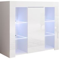 Sideboard mit led Küchenschrank Kommode Wohnzimmerschrank 1 Tür Aufbewarungsschrank Buffet Esszimmer 94x83x35cm Modell Lilian Weiss Glanz von LETTIEMOBILI