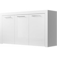 Sideboard mit led Küchenschrank Kommode Wohnzimmerschrank 3 Türen Aufbewarungsschrank Buffet Esszimmer 144x80x42cm Modell Nelia Weiss Glanz von MB MOEBEL