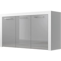 Sideboard mit led Küchenschrank Kommode Wohnzimmerschrank 3 Türen Aufbewarungsschrank Buffet Esszimmer 144x80x42cm Modell Nelia Weiss mit Grau Glanz von MB MOEBEL