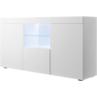 Sideboard mit led Küchenschrank Kommode Wohnzimmerschrank 3 Türen Aufbewarungsschrank Buffet Esszimmer 150x80x40cm Modell Natolia Weiss Matt von MB MOEBEL