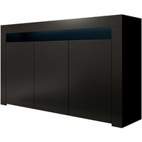 Sideboard mit led Küchenschrank Kommode Wohnzimmerschrank 3 Türen Aufbewarungsschrank Buffet Esszimmer 155x91x37cm Modell Rialta Schwarz Matt von MB MOEBEL