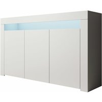 Sideboard mit led Küchenschrank Kommode Wohnzimmerschrank 3 Türen Aufbewarungsschrank Buffet Esszimmer 155x91x37cm Modell Rialta Weiss Matt von MB MOEBEL