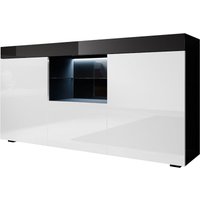 Sideboard mit led Küchenschrank Kommode Wohnzimmerschrank Aufbewarungsschrank Buffet Esszimmer 135x72x34cm Modell Sefora Schwarz mit Weiss Glanz von LETTIEMOBILI