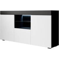 Sideboard mit led Küchenschrank Kommode Wohnzimmerschrank Aufbewarungsschrank Buffet Esszimmer 135x72x34cm Modell Sefora Schwarz mit Weiss Matt von LETTIEMOBILI