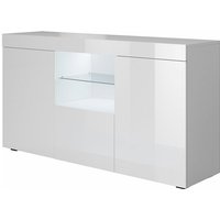 Sideboard mit led Küchenschrank Kommode Wohnzimmerschrank Aufbewarungsschrank Buffet Esszimmer 135x73x34cm Modell Sefora Weiss Glanz von LETTIEMOBILI