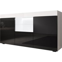 Sideboard mit led Küchenschrank Kommode Wohnzimmerschrank Aufbewarungsschrank Buffet Esszimmer 135x72x34cm Modell Sefora Weiss mit Schwarz Glanz von MB MOEBEL