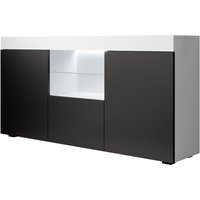 Sideboard mit led Küchenschrank Kommode Wohnzimmerschrank Aufbewarungsschrank Buffet Esszimmer 135x72x34cm Modell Sefora Weiss mit Schwarz Matt von MB MOEBEL