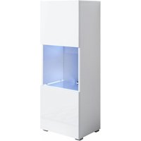 Stehende Vitrineschrank mit 2cm Füsse mit LED Hängeschrank Vitrinenschrank Vitrine Wohnzimmer 1 Tür 3 Fächer 40x128x29cm Modell Luke V3 Weiss Glanz von MB MOEBEL