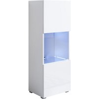 Stehende Vitrineschrank mit 2cm Füsse mit LED Hängeschrank Vitrinenschrank Vitrine Wohnzimmer 1 Tür 3 Fächer 40x128x29cm Modell Luke V3 Weiss Glanz von LETTIEMOBILI