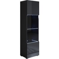 Stehende Vitrineschrank mit 2cm Füsse mit LED Hängeschrank Vitrinenschrank Vitrine Wohnzimmer 1 Tür 4 Fächer 40x167x29cm Modell Luke V6 Schwarz Glanz von MUEBLES BONITOS
