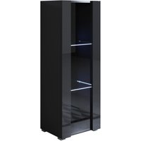 Stehende Vitrineschrank mit 2cm Füsse mit led Hängeschrank Vitrinenschrank Vitrine Wohnzimmer 1 Tür 3 Fächer 40x128x29cm Modell Luke V2 Schwarz Glanz von MUEBLES BONITOS