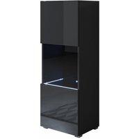 Stehende Vitrineschrank mit 2cm Füsse mit led Hängeschrank Vitrinenschrank Vitrine Wohnzimmer 1 Tür 3 Fächer 40x128x29cm Modell Luke V3 Schwarz Glanz von MB MOEBEL