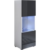 Stehende Vitrineschrank mit 2cm Füsse mit led Hängeschrank Vitrinenschrank Vitrine Wohnzimmer 1 Tür 3 Fächer 40x128x29cm Modell Luke V3 Weiss und von LETTIEMOBILI