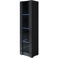 Stehende Vitrineschrank mit 2cm Füsse mit led Hängeschrank Vitrinenschrank Vitrine Wohnzimmer 1 Tür 4 Fächer 40x167x29cm Modell Luke V5 Schwarz Glanz von MB MOEBEL