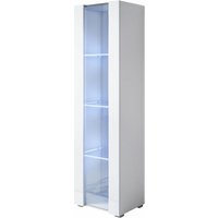 Stehende Vitrineschrank mit 2cm Füsse mit led Hängeschrank Vitrinenschrank Vitrine Wohnzimmer 1 Tür 4 Fächer 40x167x29cm Modell Luke V5 Weiss Glanz von MB MOEBEL