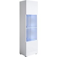 Stehende Vitrineschrank mit 2cm Füsse mit led Hängeschrank Vitrinenschrank Vitrine Wohnzimmer 1 Tür 4 Fächer 40x167x29cm Modell Luke V6 Weiss Glanz von MUEBLES BONITOS
