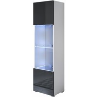 Stehende Vitrineschrank mit 2cm Füsse mit led Hängeschrank Vitrinenschrank Vitrine Wohnzimmer 1 Tür 4 Fächer 40x167x29cm Modell Luke V6 Weiss und von MB MOEBEL