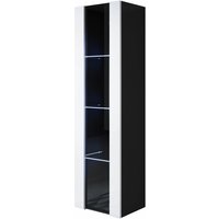 Vitrinenschrank mit LED Hängeschrank Vitrine Wohnzimmer 1 Tür 4 Fächer 40x165x29cm Modell Luke V5 Schwarz und Weiss Glanz von MB MOEBEL