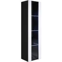 Vitrinenschrank mit LED Hängeschrank Vitrine Wohnzimmer 1 Tür 4 Fächer 40x165x29cm Modell Luke V5 Schwarz und Weiss Glanz von LETTIEMOBILI