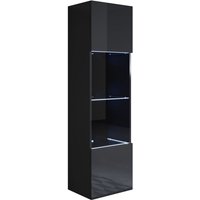 Vitrinenschrank mit LED Hängeschrank Vitrine Wohnzimmer 1 Tür 4 Fächer 40x165x29cm Modell Luke V6 Schwarz Glanz von MUEBLES BONITOS