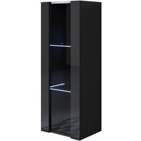 Vitrinenschrank mit led Hängeschrank Vitrine Wohnzimmer 1 Tür 3 Fächer 40x126x29cm Modell Luke V2 Schwarz Glanz von MB MOEBEL