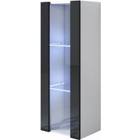 Vitrinenschrank mit led Hängeschrank Vitrine Wohnzimmer 1 Tür 3 Fächer 40x126x29cm Modell Luke V2 Weiss und Schwarz Glanz von MB MOEBEL